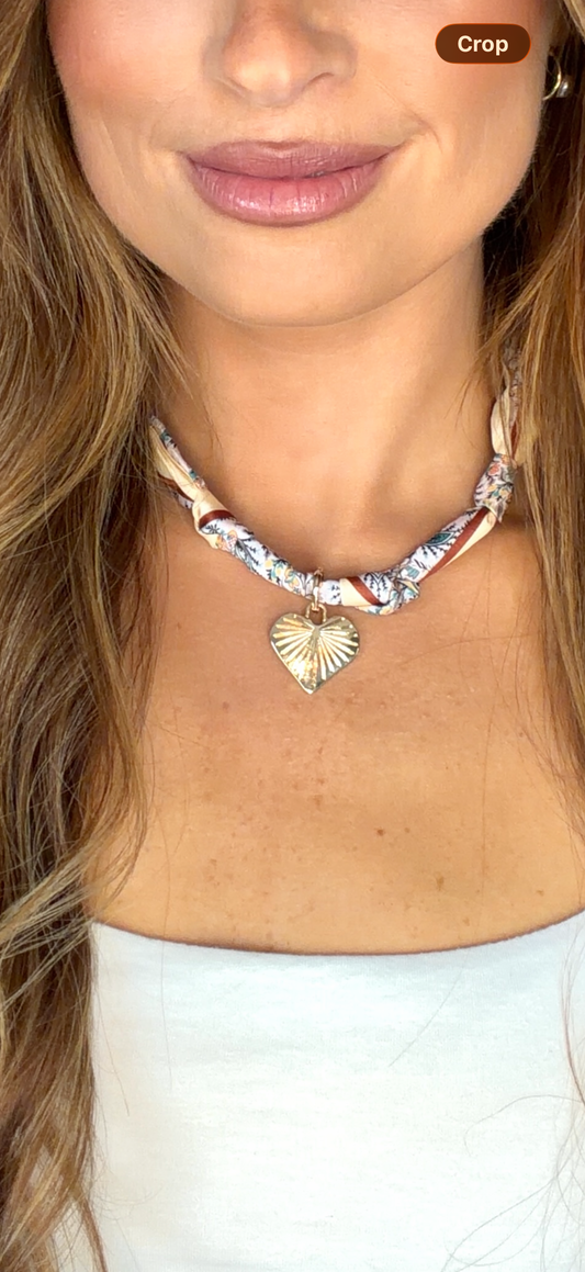 Cream Bohemian Heart Charm Scarf Necklace