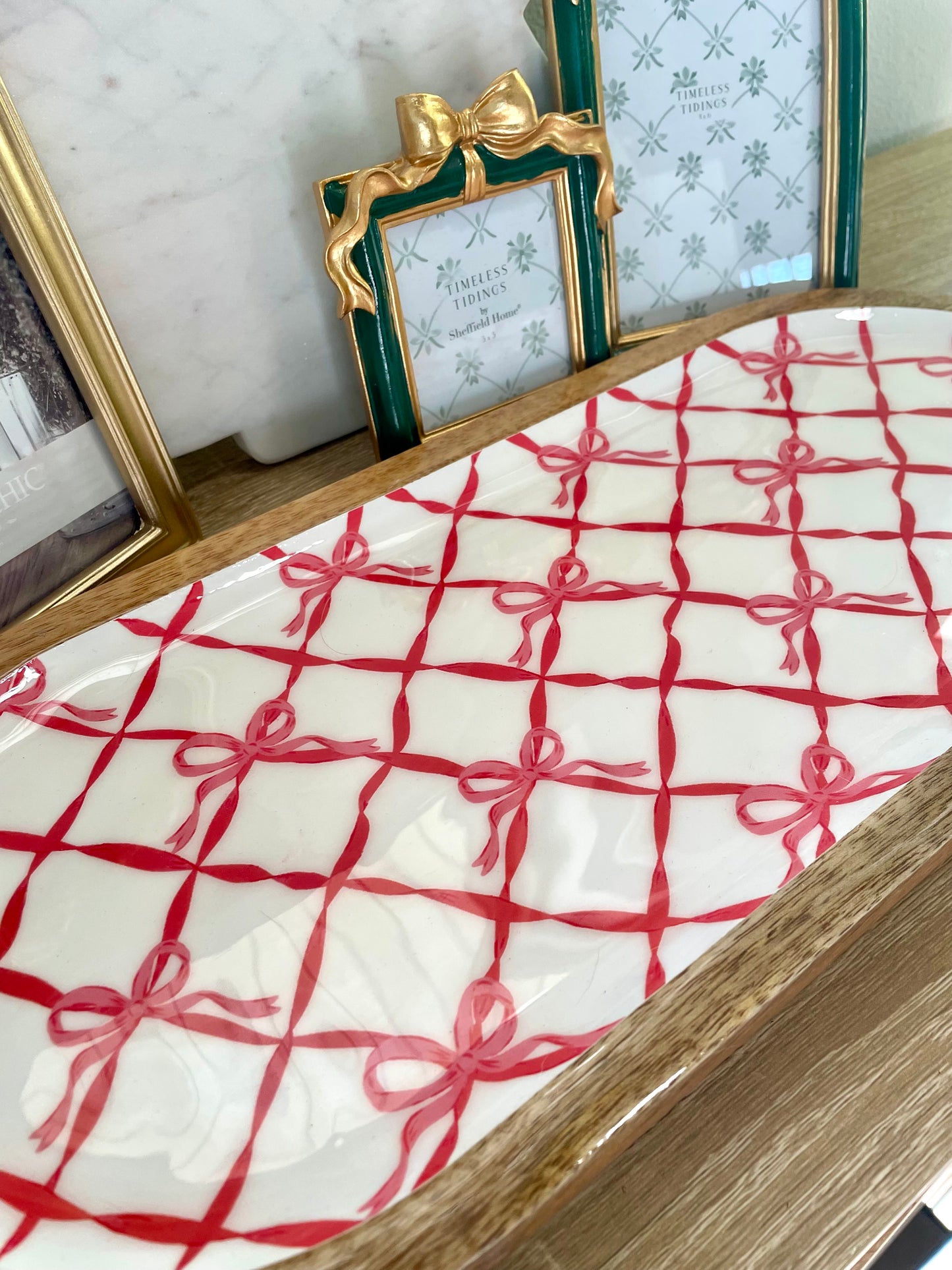 Red & White Bow Serving Tray