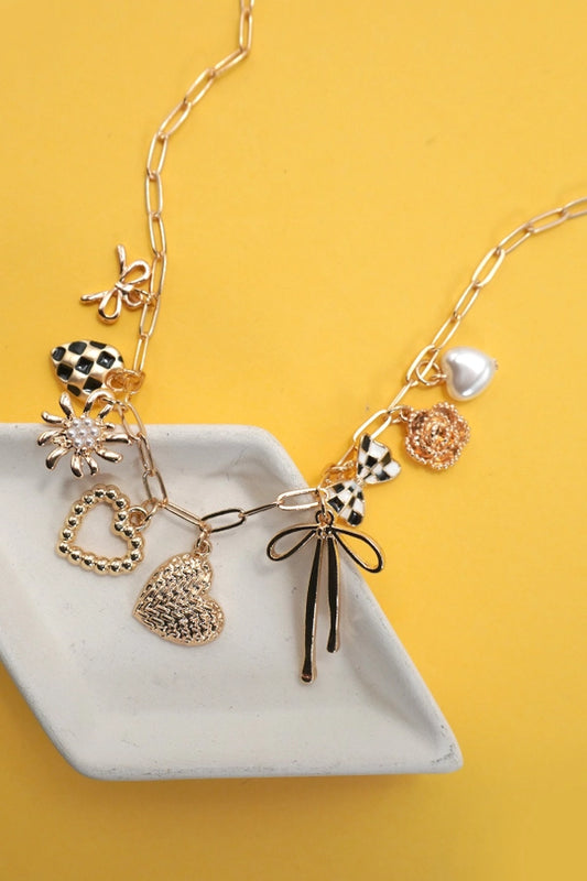 Charm Necklace- Checker, Bow, Floral