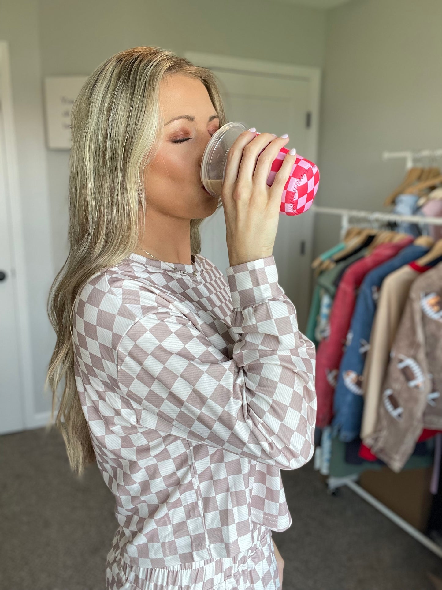 Checkered Coffee Koozie