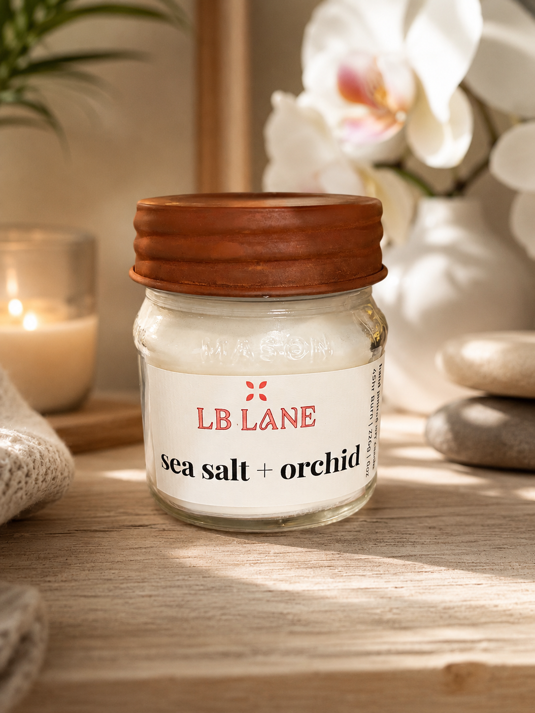 Sea Salt + Orchid 8oz Wood Wick Non-Toxic Soy Wax Candle