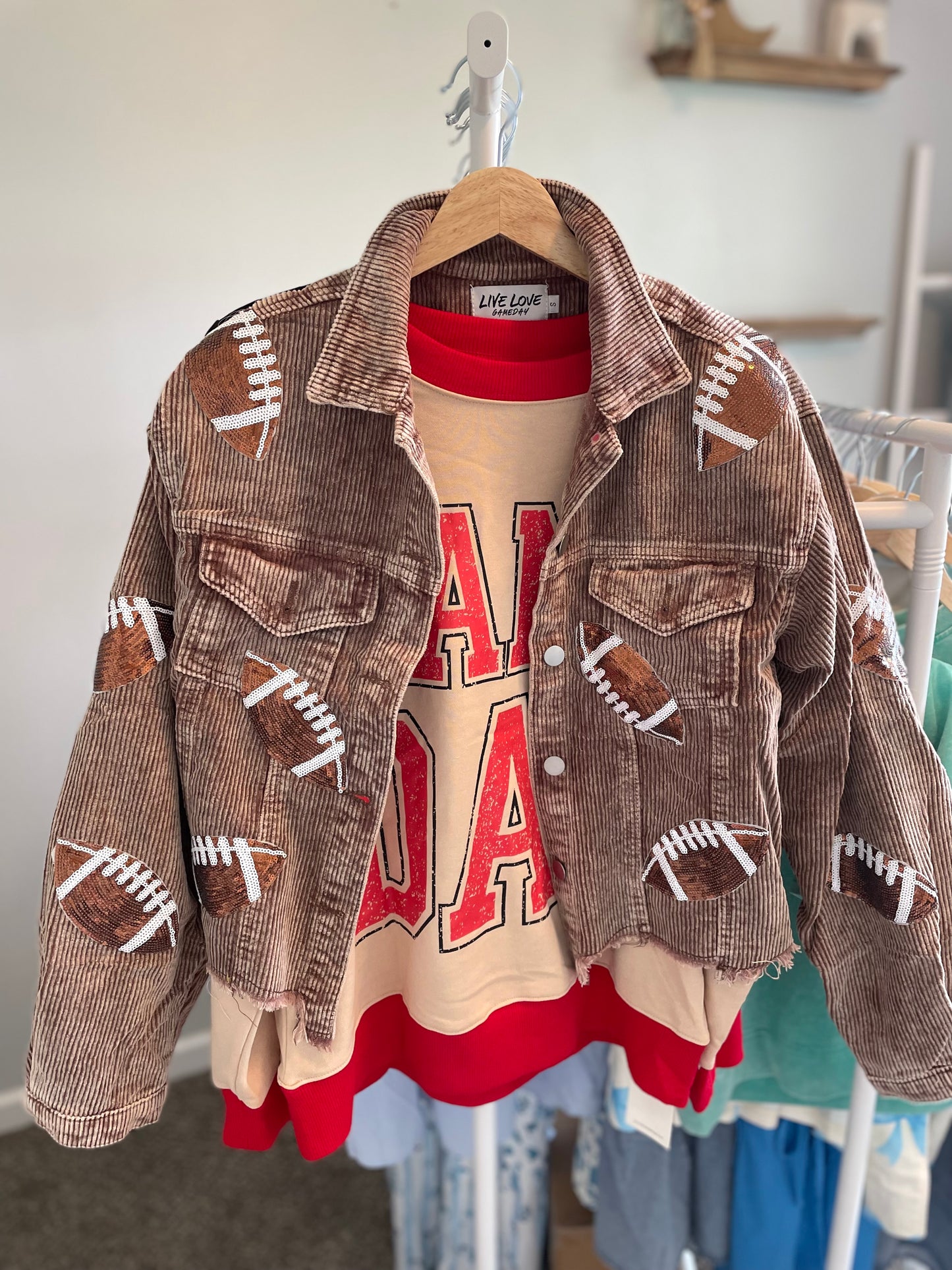Brown Corduroy Sequin Football Jacket