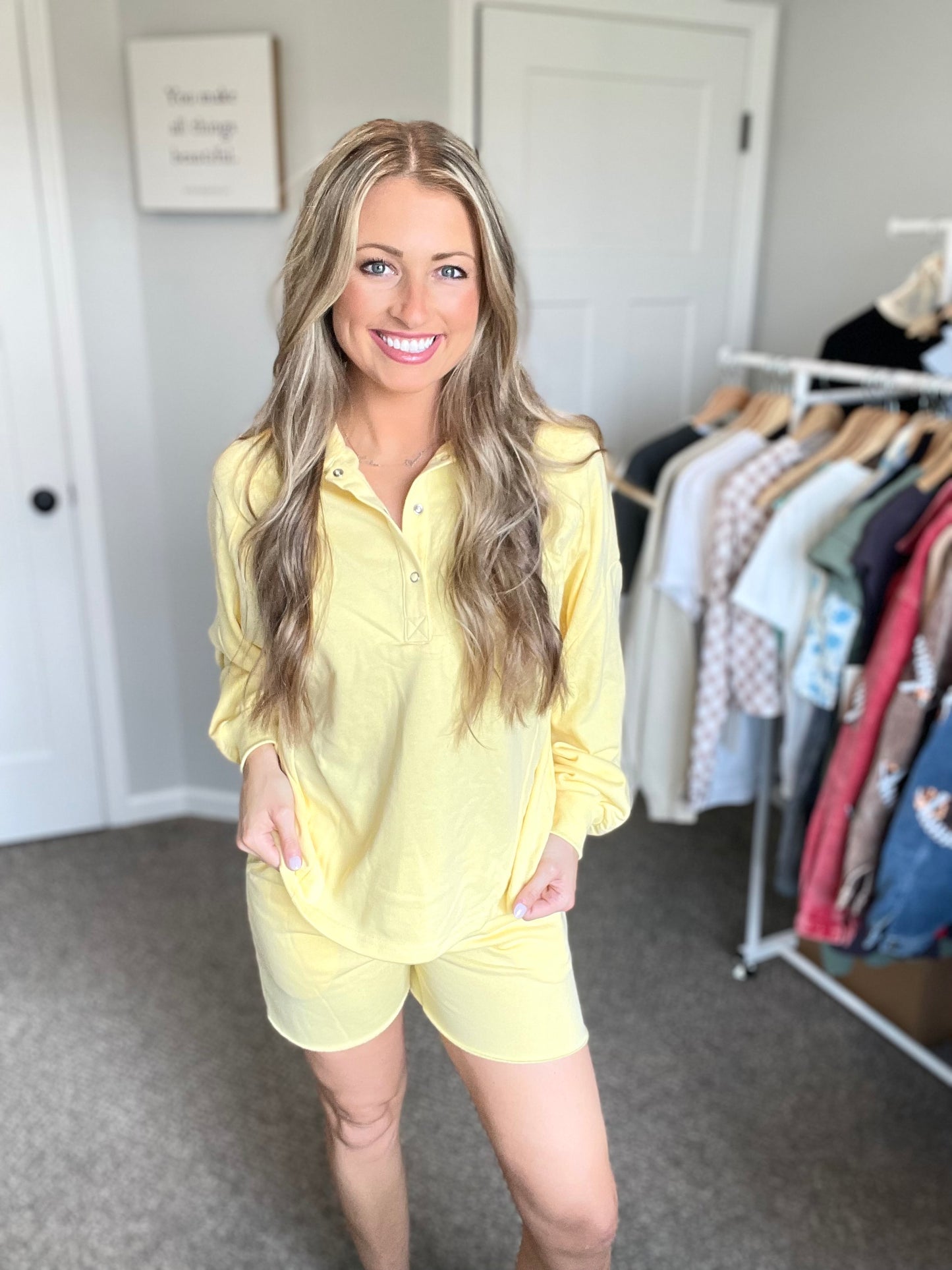 Button Pullover and Shorts 2-Piece Set