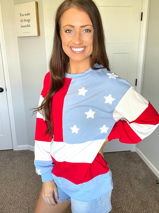 American Flag Vintage Oversized Pullover