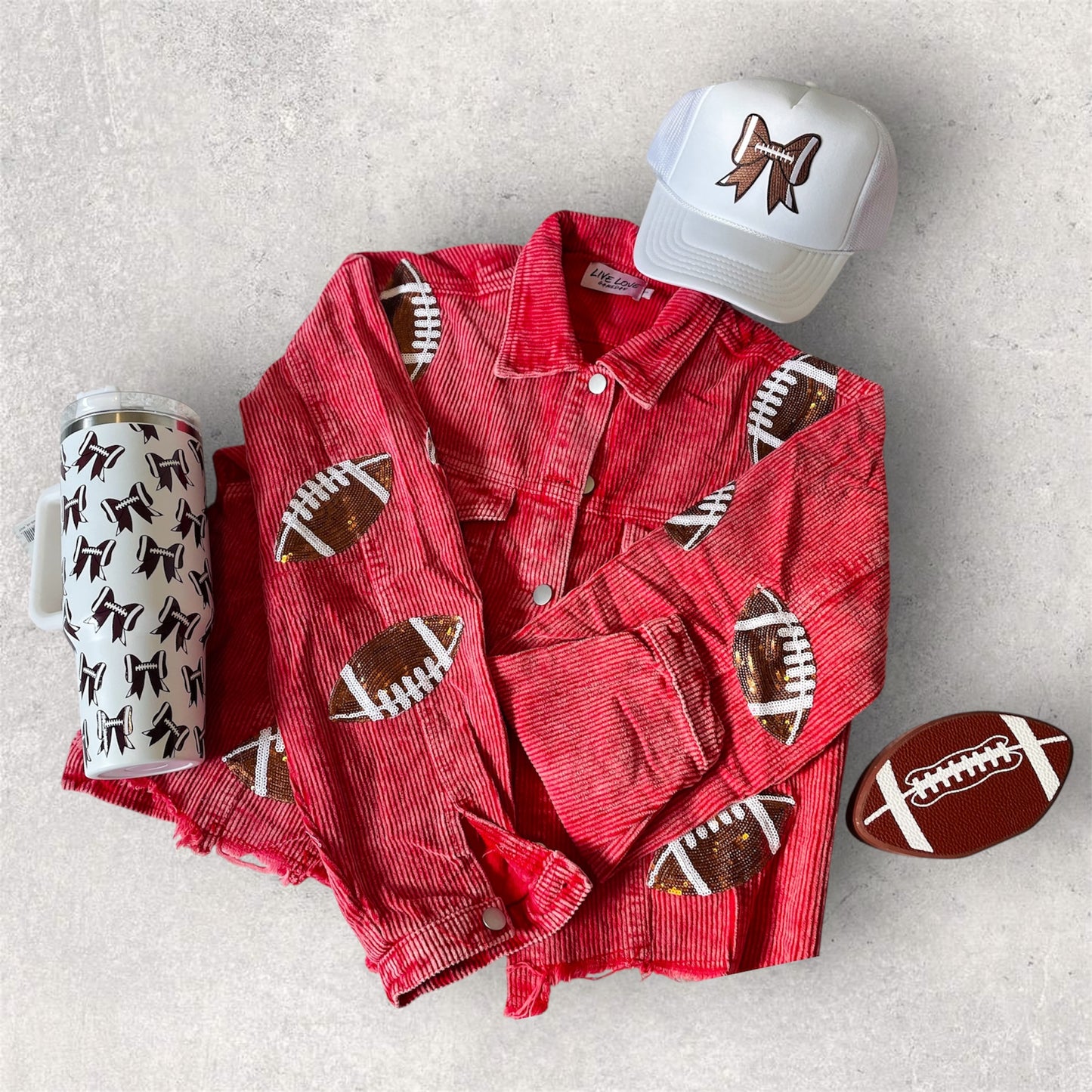 Red Corduroy Sequin Football Jacket