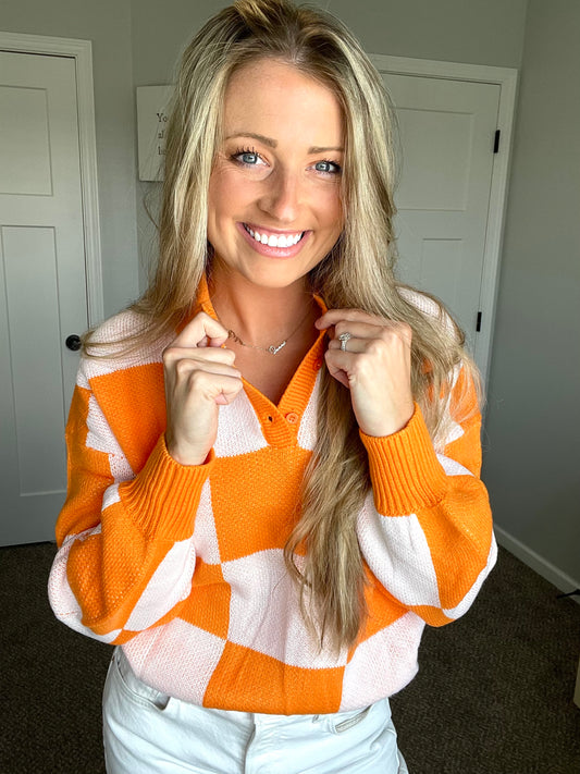 Checkered V Neck Pullover Sweater