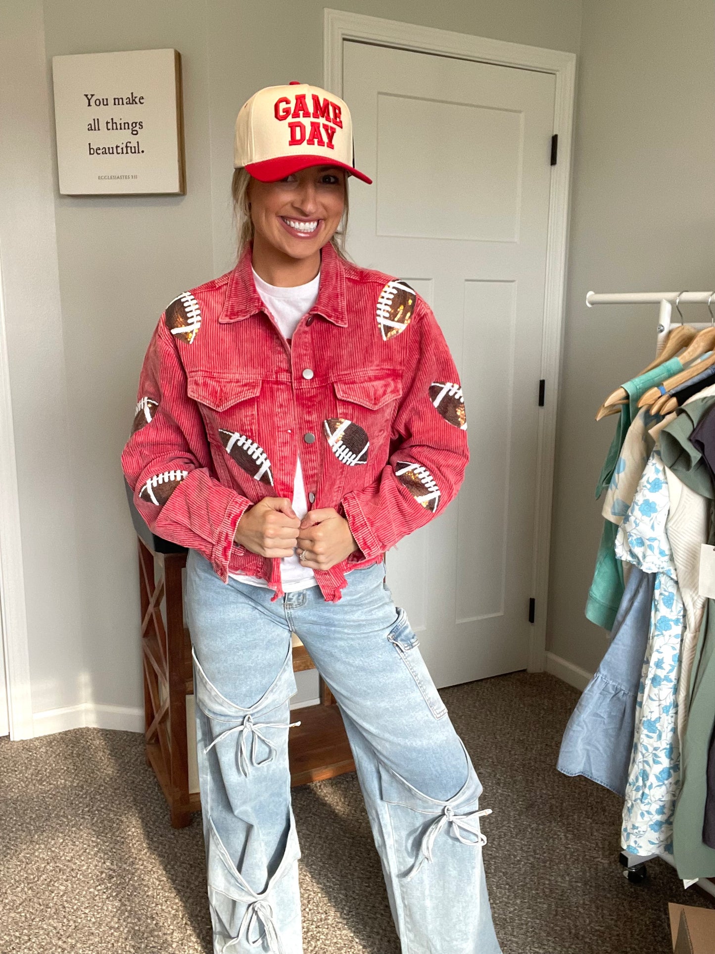 Red Corduroy Sequin Football Jacket