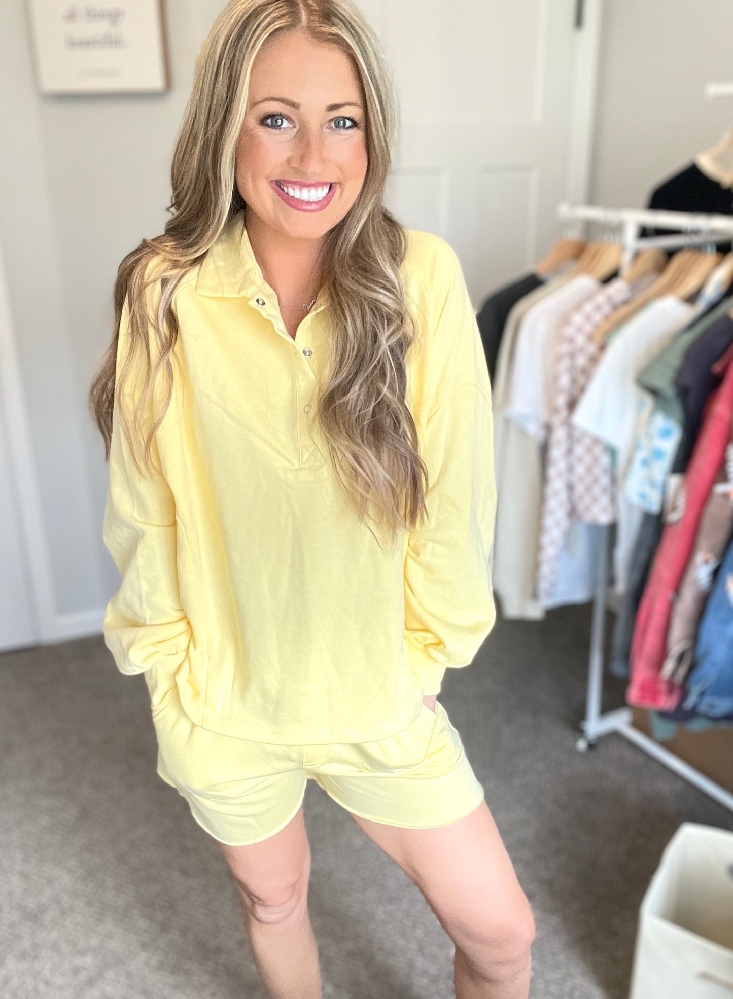 Button Pullover and Shorts 2-Piece Set