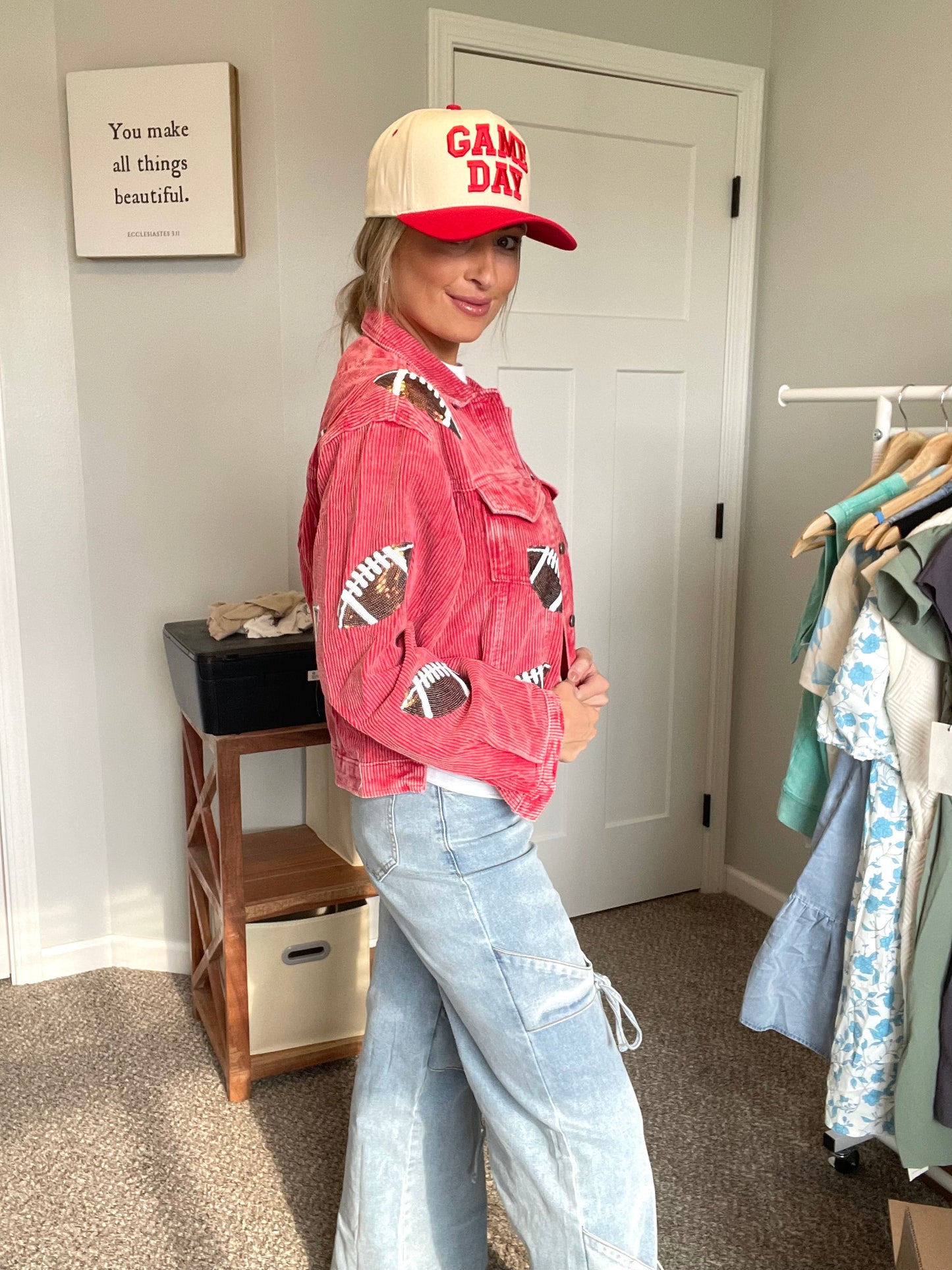 Red Corduroy Sequin Football Jacket