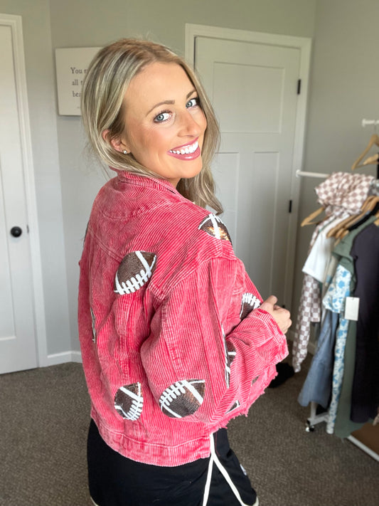 Red Corduroy Sequin Football Jacket