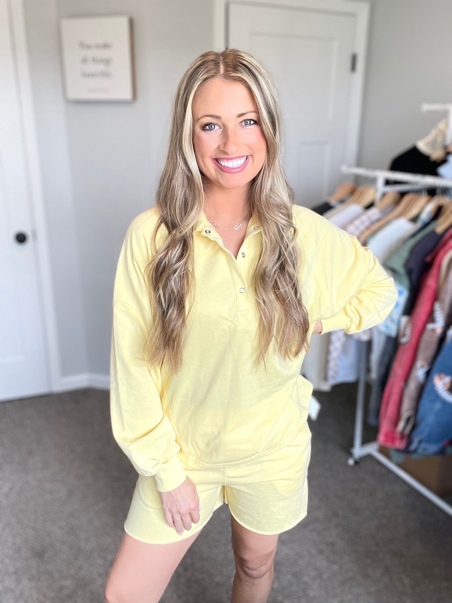 Button Pullover and Shorts 2-Piece Set