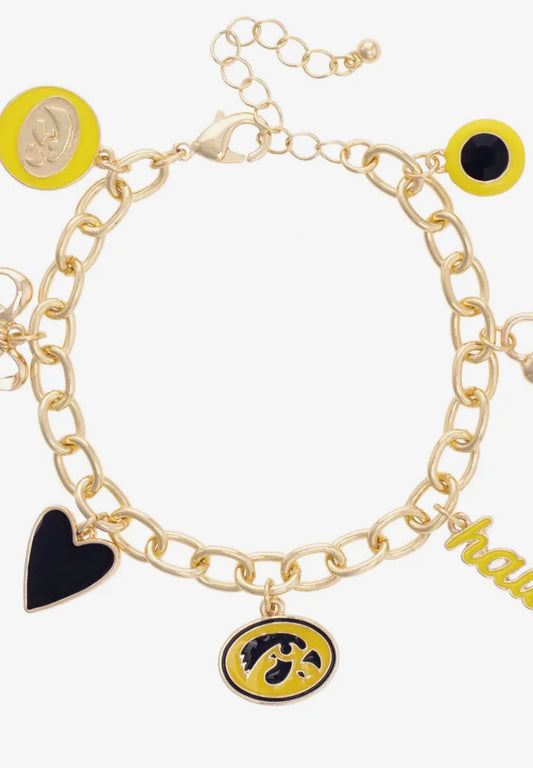 IOWA Hawkeyes Enamel Gold Charm Bracelet