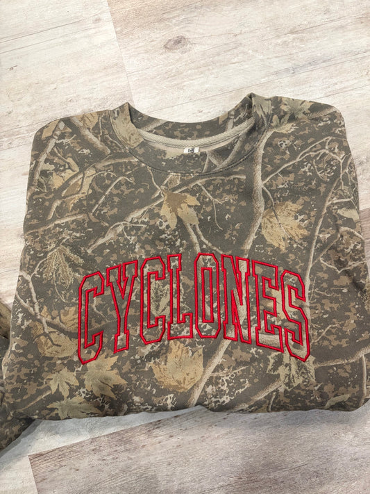 Embroidered CYCLONES Camo Crewneck