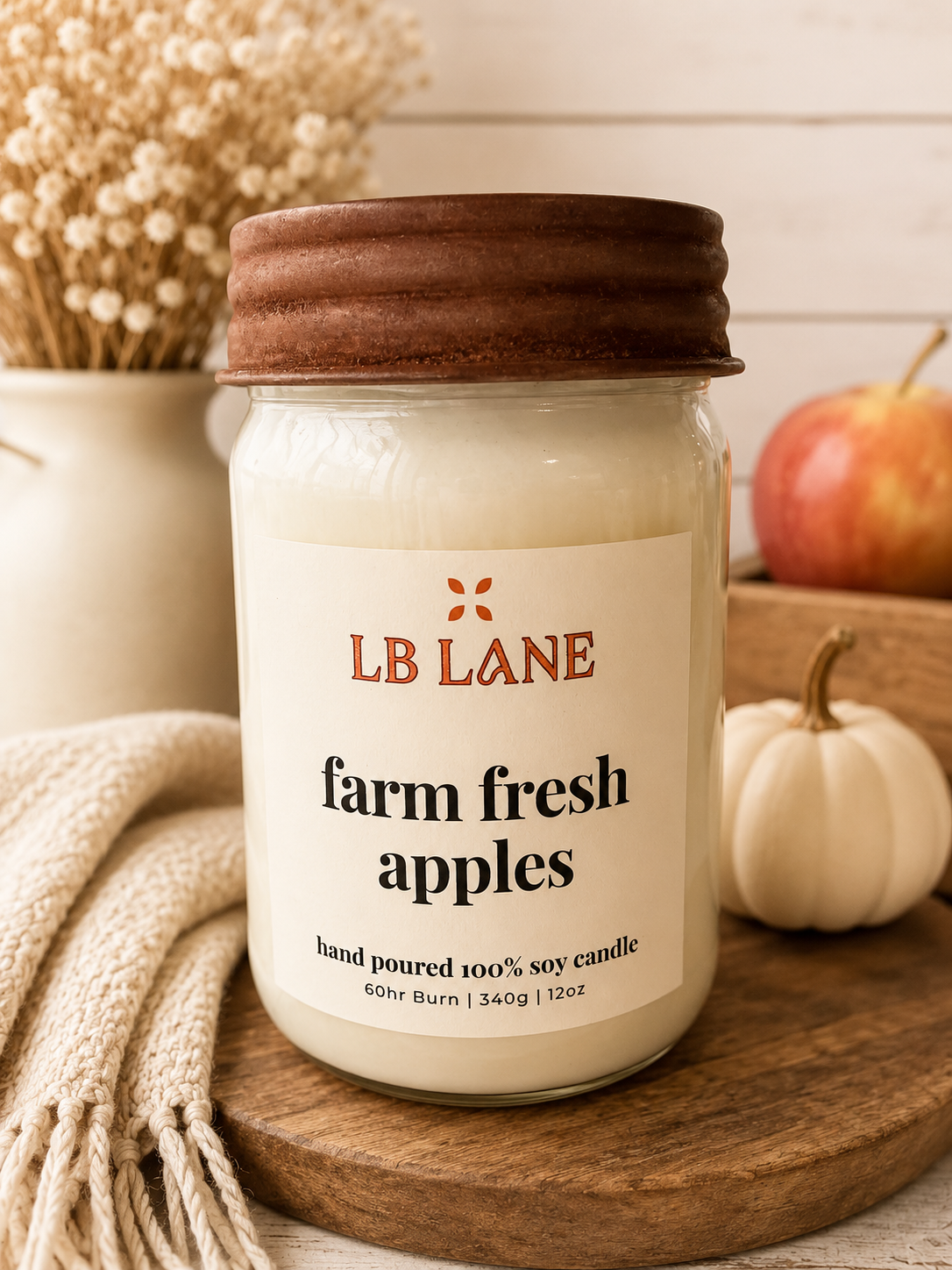 Farm Fresh Apples 12oz 100% Soy Wax Cotton Wick Candle