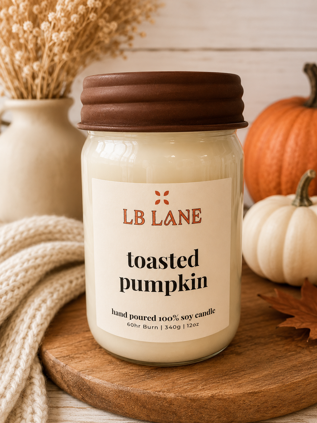 Toasted Pumpkin 12oz 100% Soy Wax Cotton Wick Candle