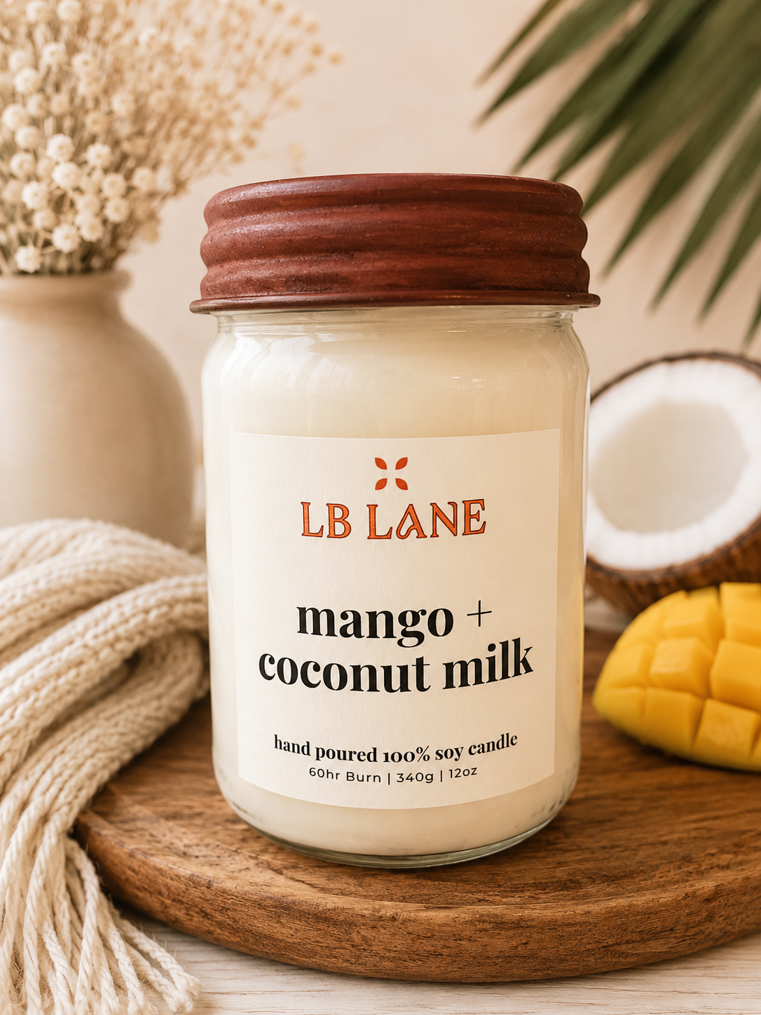 Mango + Coconut Milk 12oz 100% Soy Wax Cotton Wick Candle