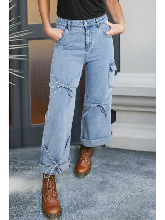 Bowknot Decor Cargo Boyfriend Jeans
