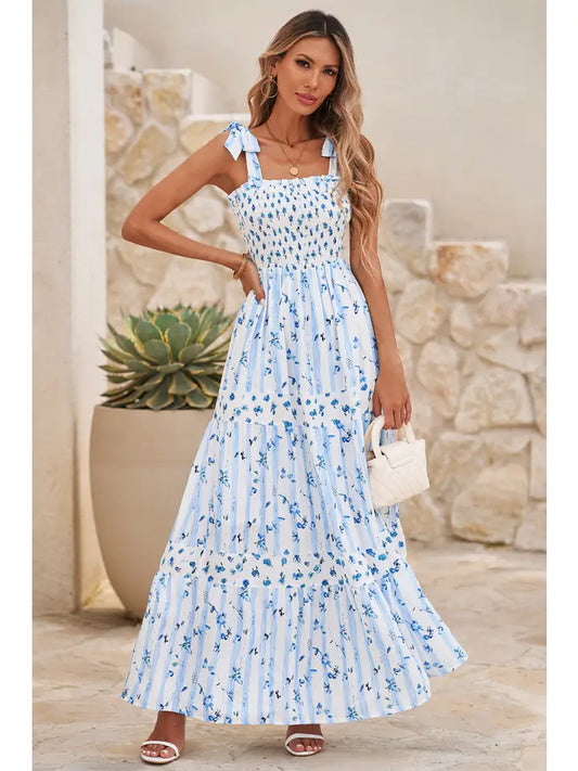 Floral Smocked A-Lined Maxi Dress
