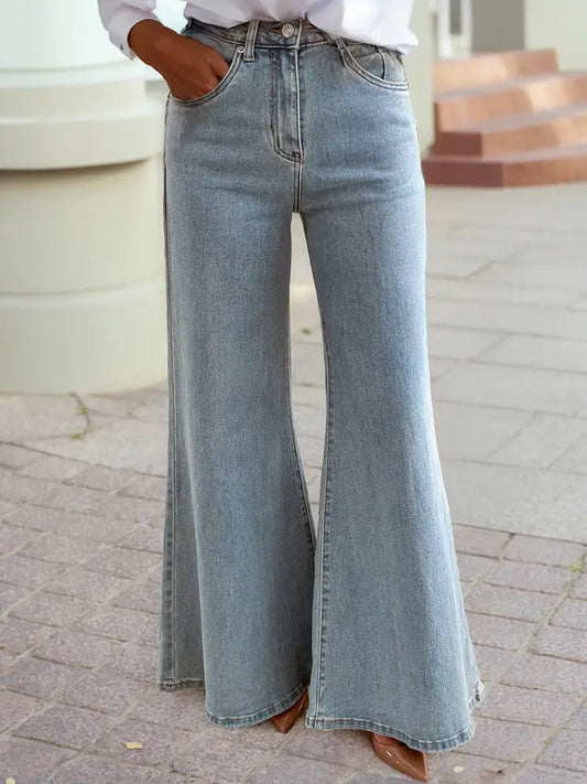 High Waist Button Zip Fly Bell Bottoms