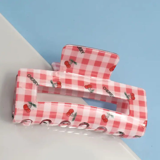 Checker Cherry Hair Claw Clip