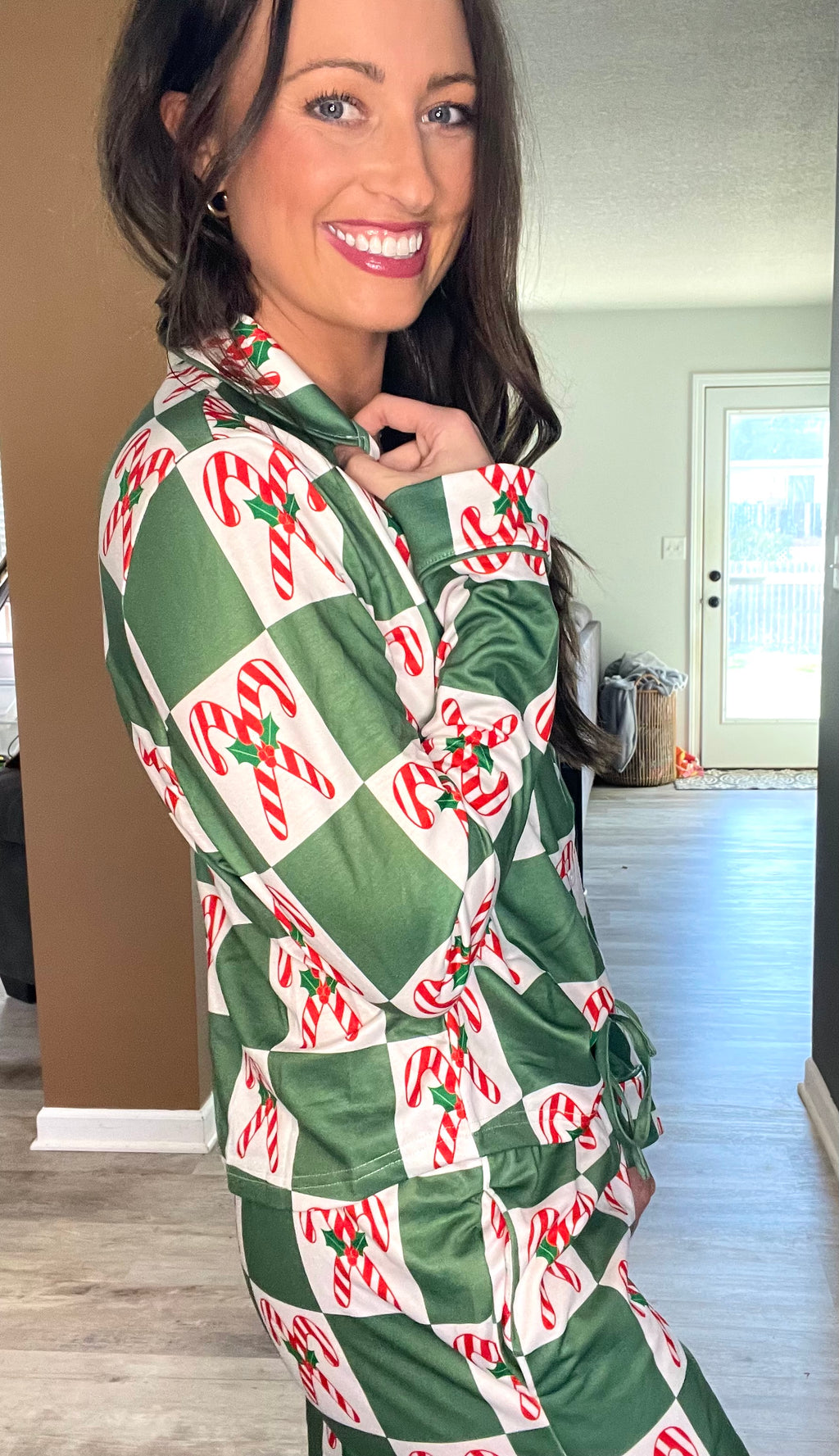 Holly Jolly Green Checkered Christmas Two-Piece Pajama Set