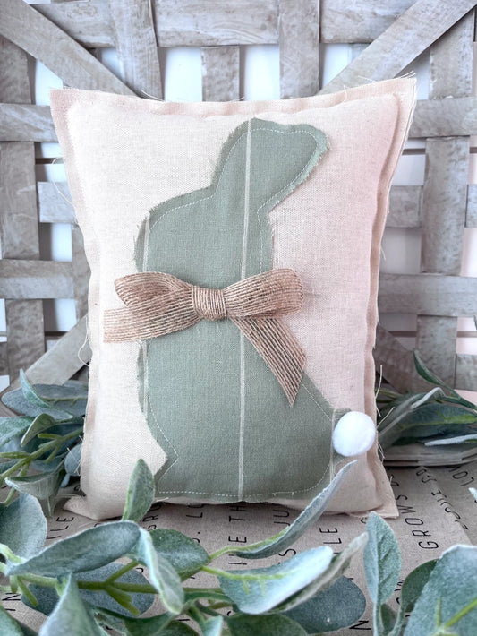 Sage Primitive Farmhouse Spring Bunny Pillow- SITTING BUNNY