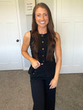 Black Denim Sleeveless Vest & Wide Leg Jeans Set