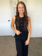 Black Denim Sleeveless Vest & Wide Leg Jeans Set
