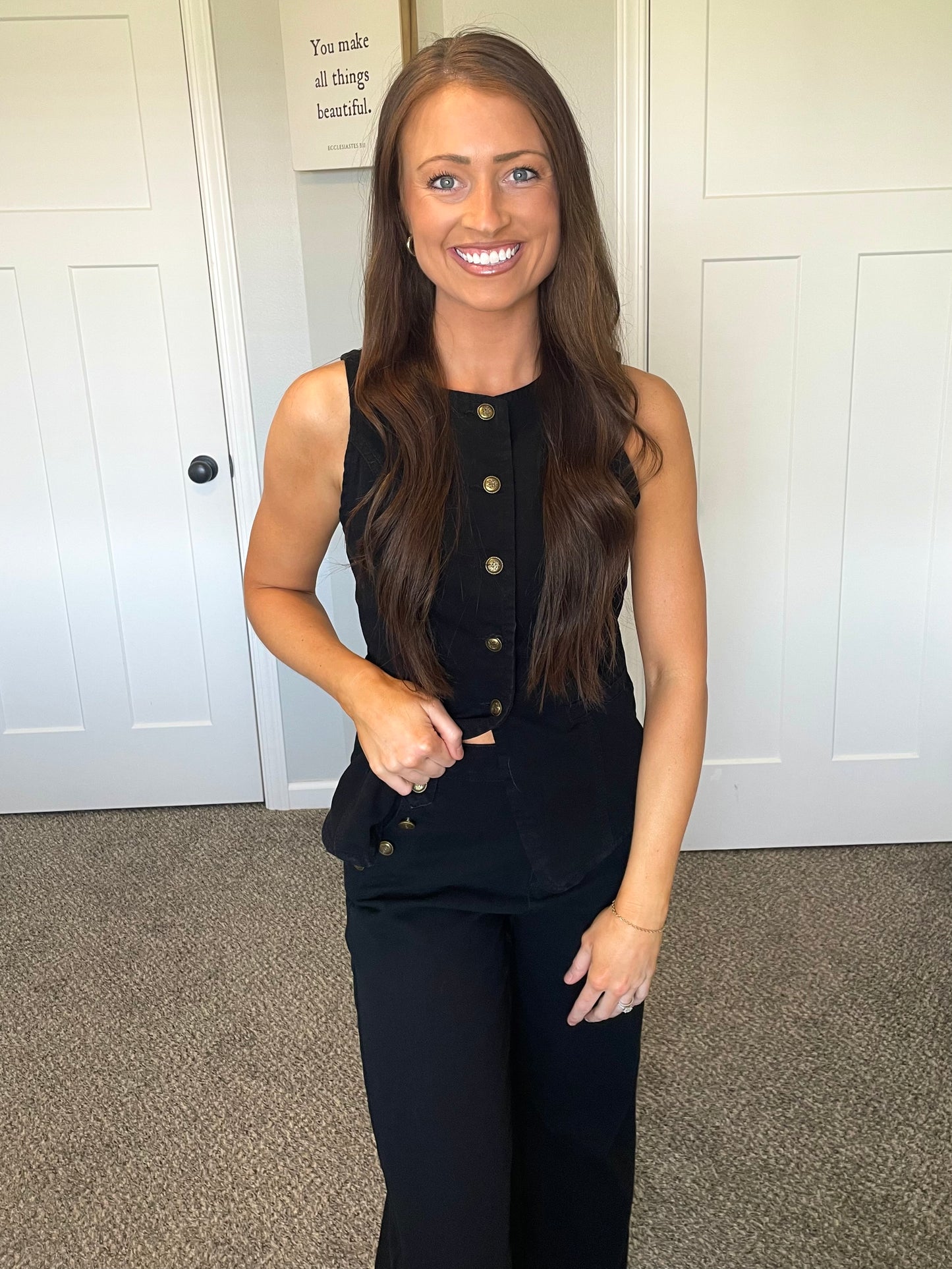 Black Denim Sleeveless Vest & Wide Leg Jeans Set