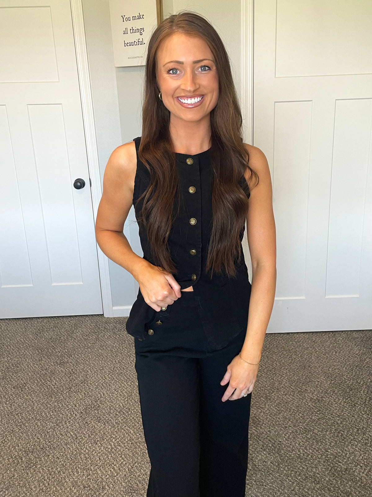 Black Denim Sleeveless Vest & Wide Leg Jeans Set