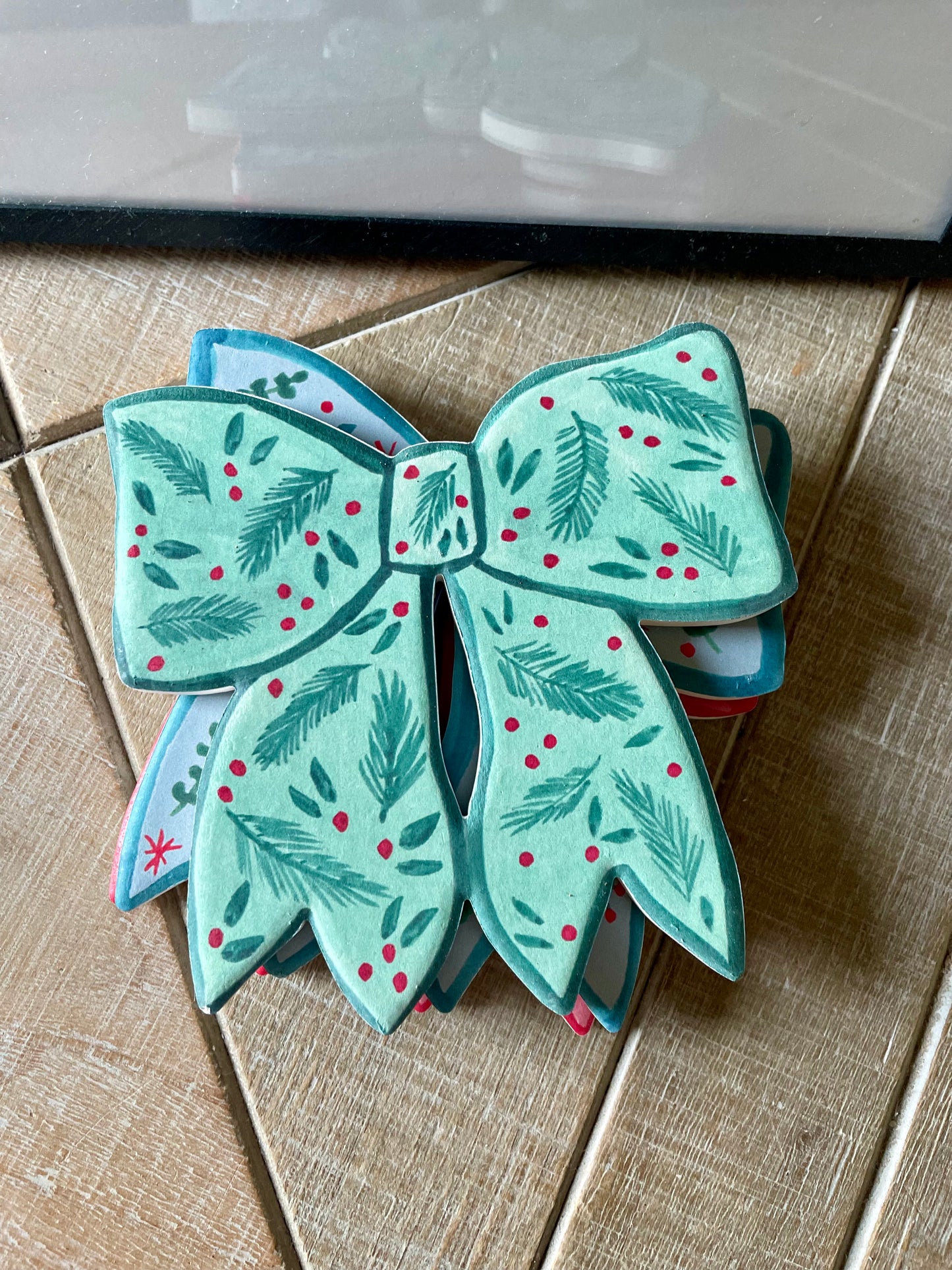 Christmas Bow Ceramic Coasters- set of 6
