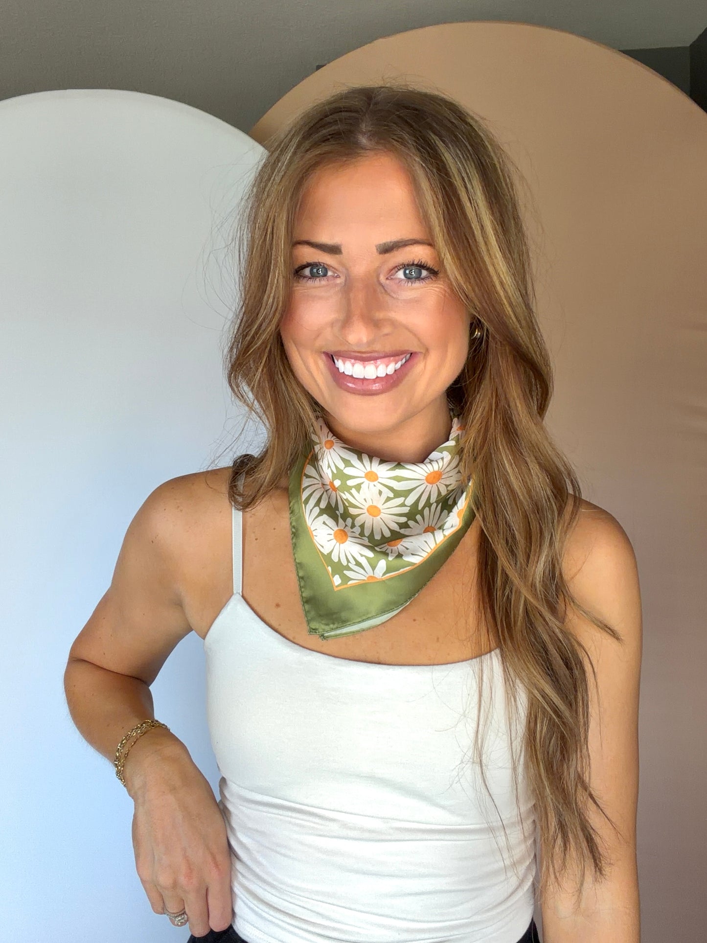 Silky Flower Green Bandana Scarf