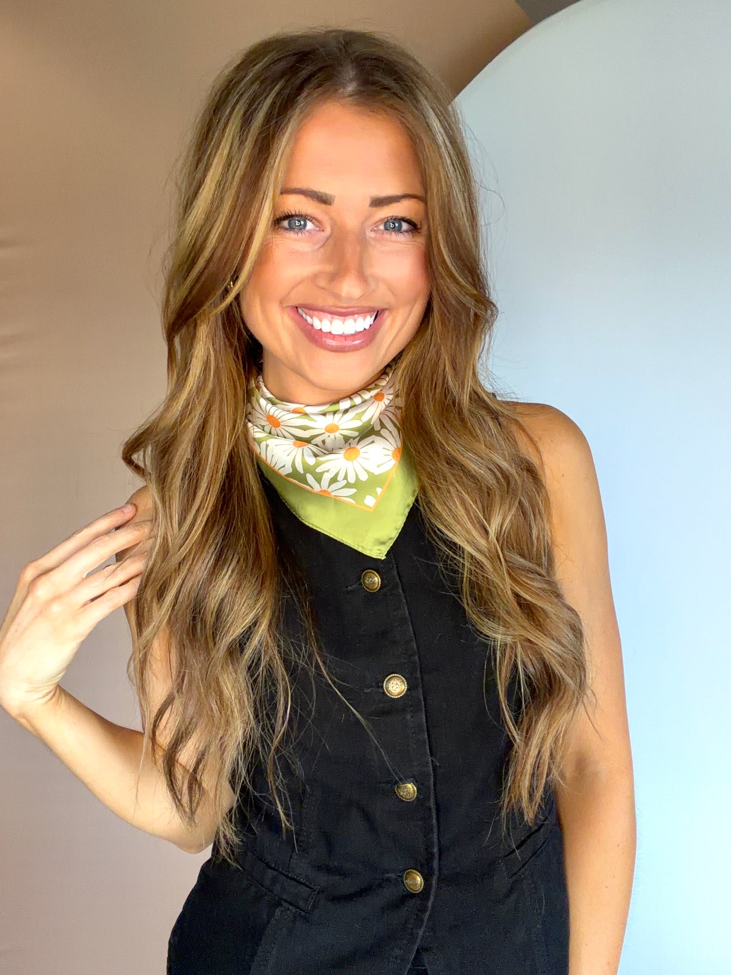 Silky Flower Green Bandana Scarf