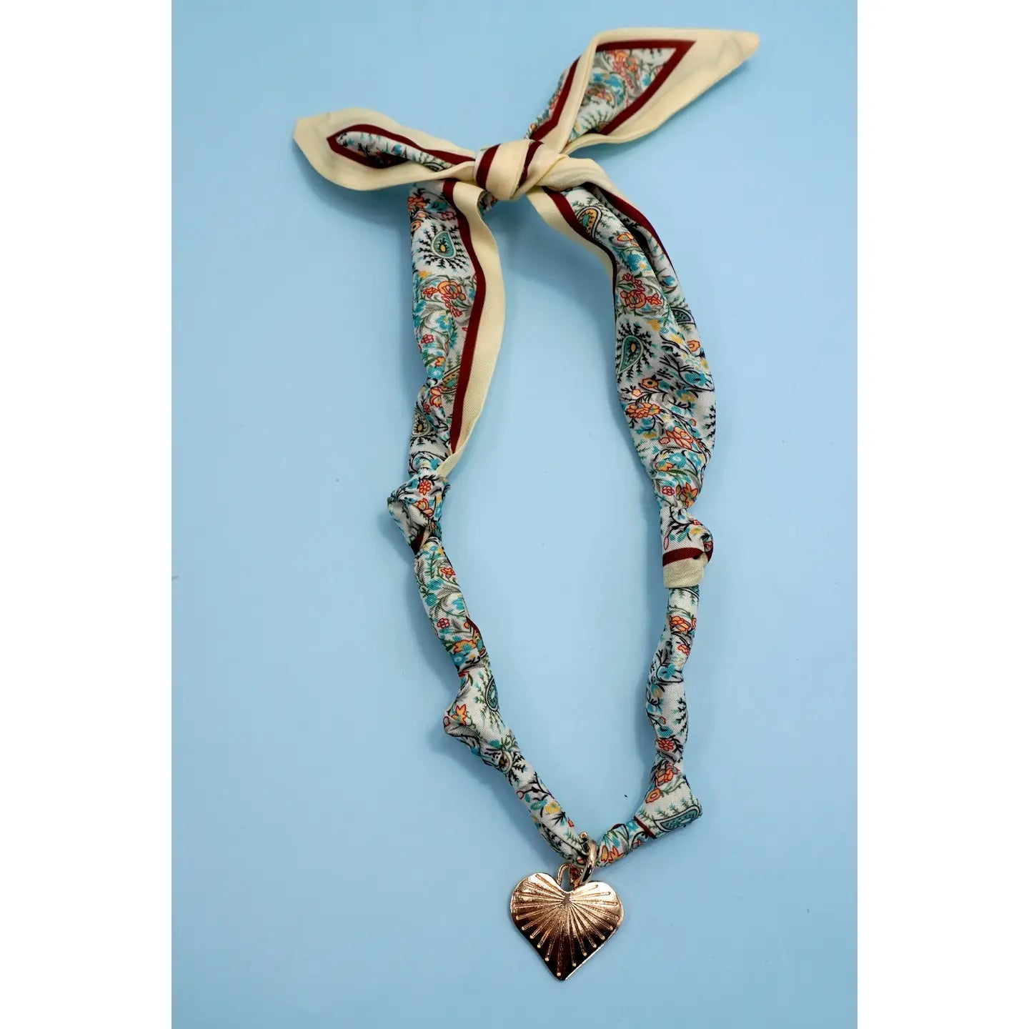 Cream Bohemian Heart Charm Scarf Necklace