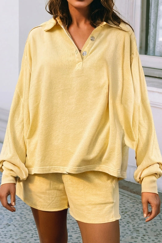 Button Pullover and Shorts 2-Piece Set