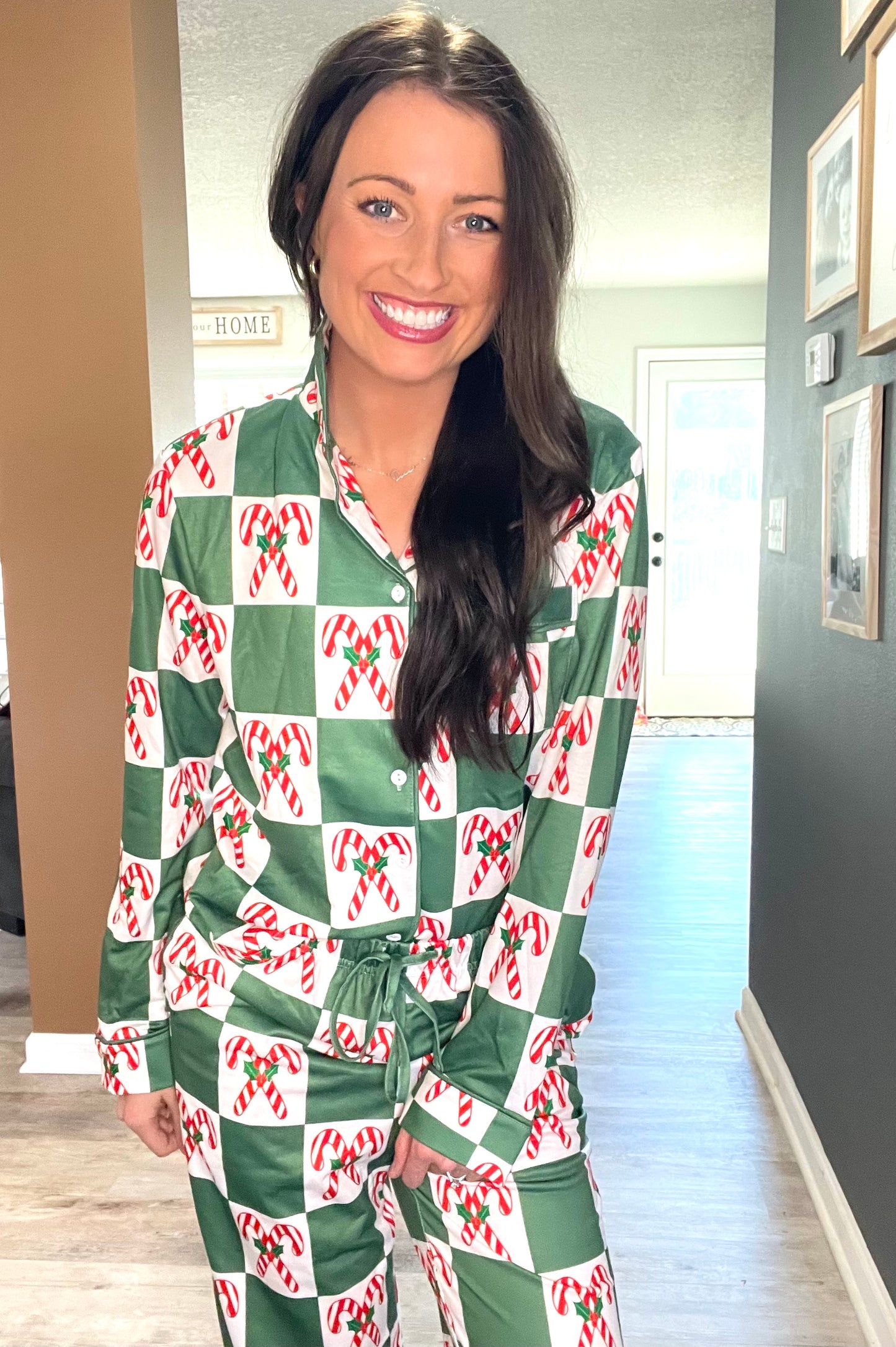Holly Jolly Green Checkered Christmas Two-Piece Pajama Set