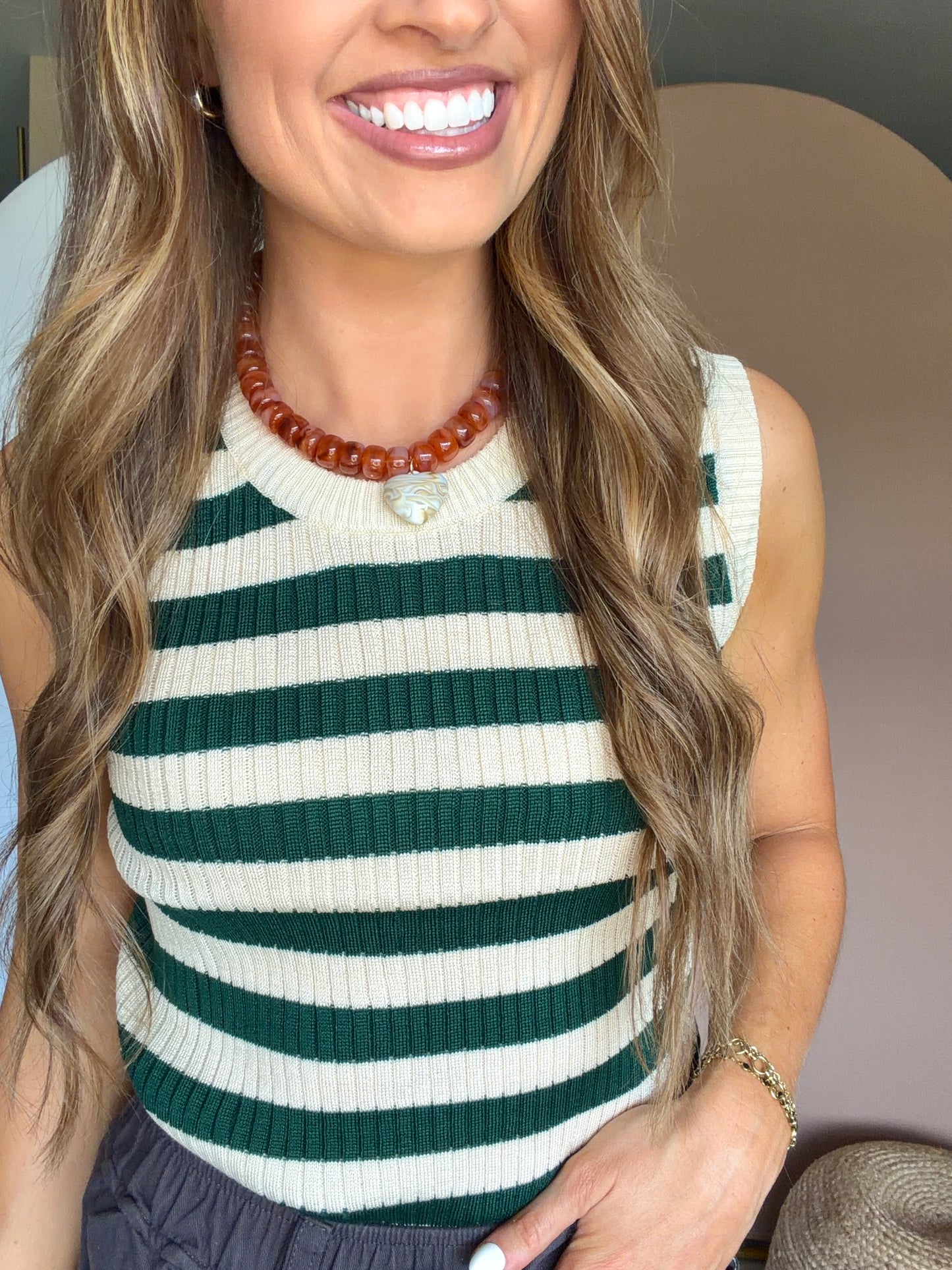 Green & White Striped Knit Tank
