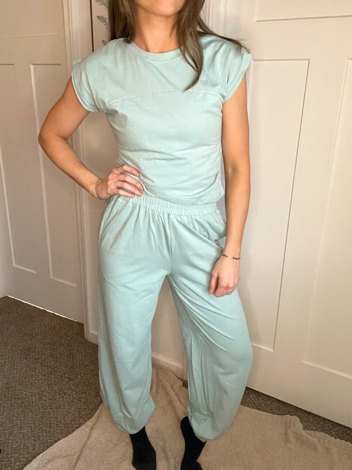 Moonlight Jade Criss Cross Cropped Top & Jogger Pant Set