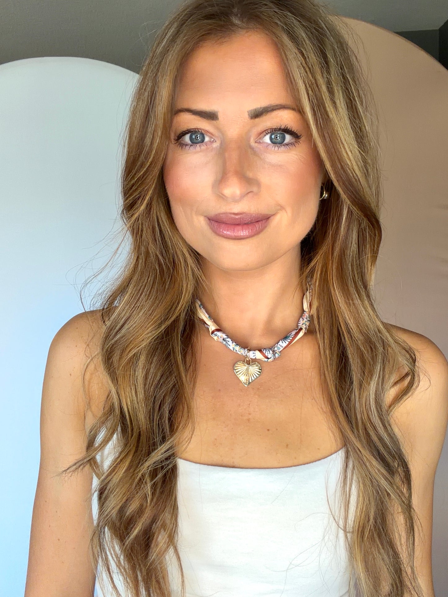Cream Bohemian Heart Charm Scarf Necklace