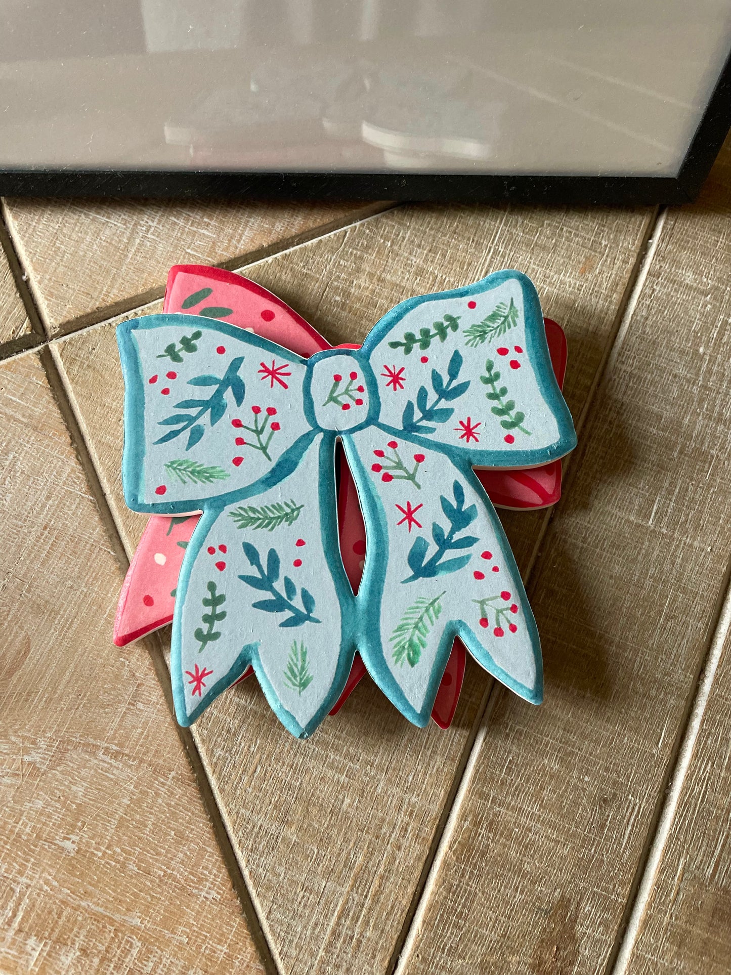 Christmas Bow Ceramic Coasters- set of 6