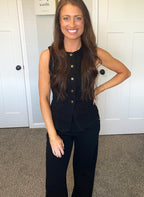 Black Denim Sleeveless Vest & Wide Leg Jeans Set