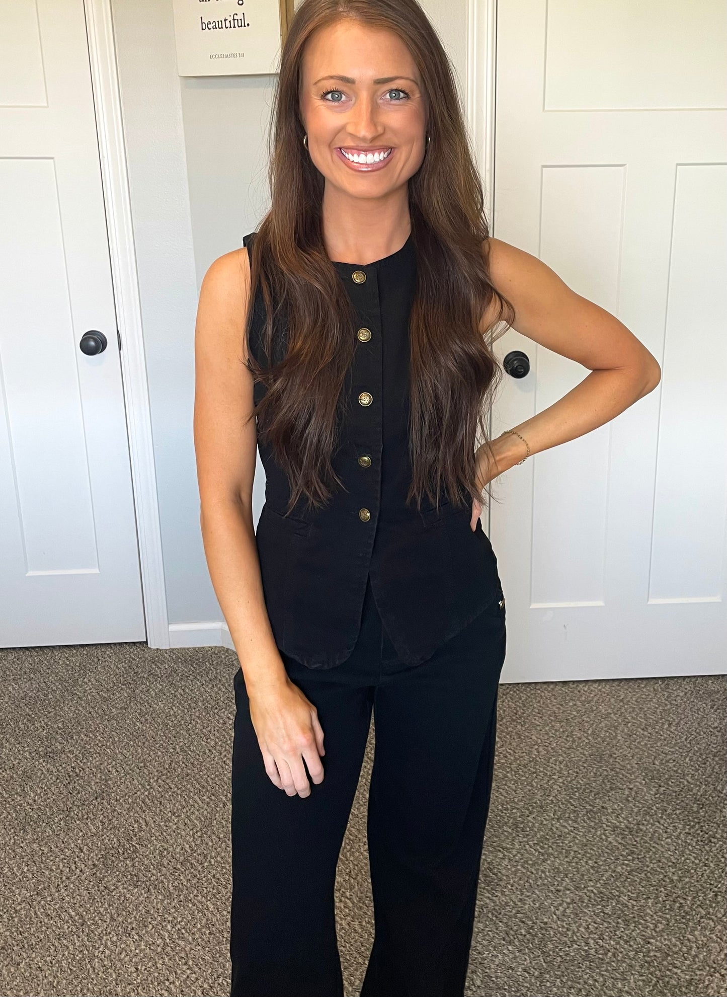Black Denim Sleeveless Vest & Wide Leg Jeans Set