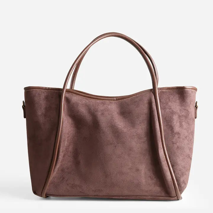 Taupe Color Faux Suede Shoulder Tote Bag