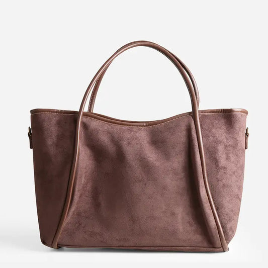 Taupe Color Faux Suede Shoulder Tote Bag
