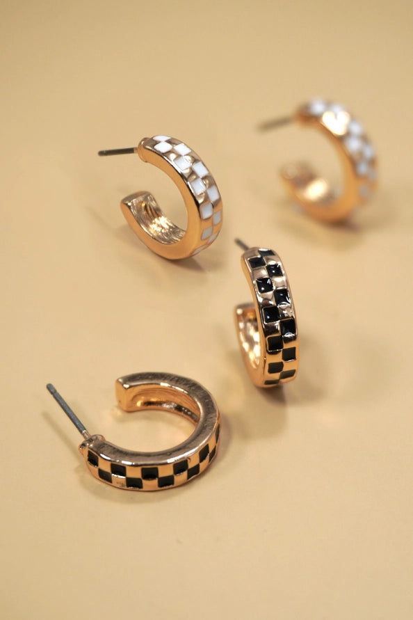 Mini Checker Hoop Stud Earrings