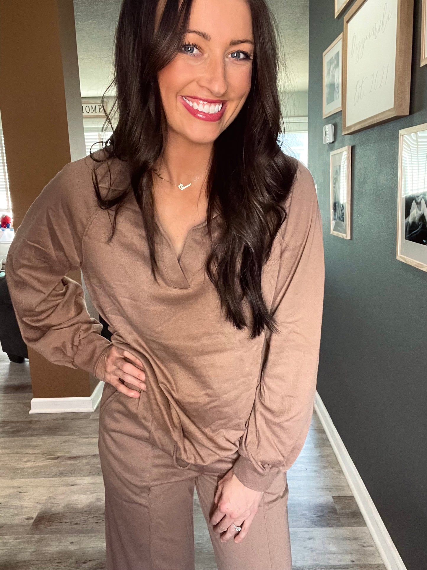 Brown Pullover Two-Piece Sweat Set