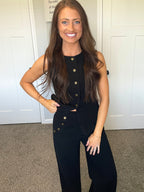 Black Denim Sleeveless Vest & Wide Leg Jeans Set