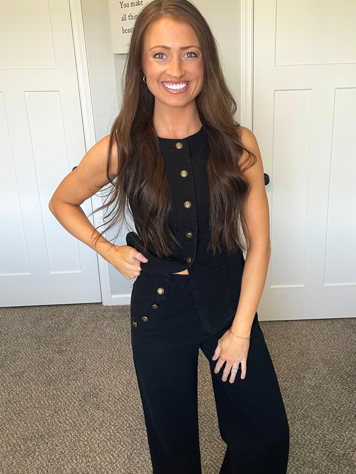 Black Denim Sleeveless Vest & Wide Leg Jeans Set