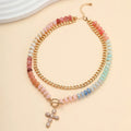 Double Layer Beaded Cross Charm Necklace