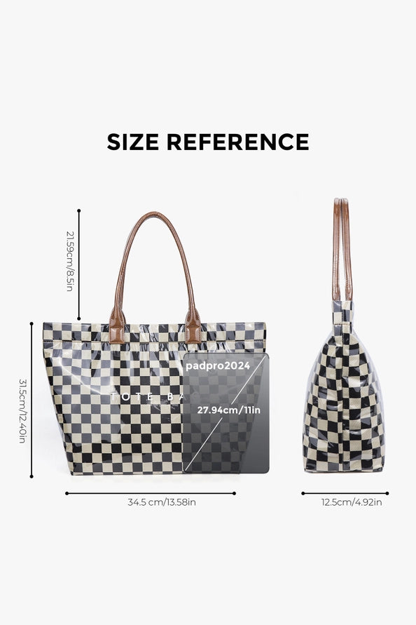 Checkered Glossy Pu Leather Tote Bag